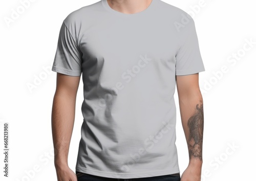 T-shirt design and people concept - close up tshirt mockup of young man in blank white, black, gray tshirt front and rear isolated background. Mock up template for print design