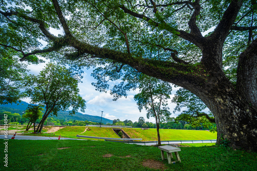 a public place leisure travel landscape lake views at Ang Kaew Chiang Mai University and Doi Suthep nature forest Mountain views spring cloudy sky background with white cloud. photo