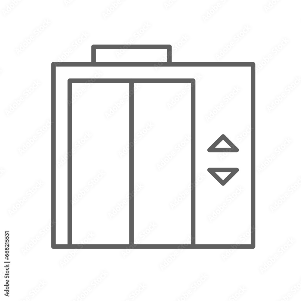 Elevator icon. Simple outline style. Lift door, pitch, button, lobby, corridor, panel up down, room, house, home interior concept. Thin line symbol. Vector illustration isolated. Editable stroke. Elevator icon. Simple outline style. Lift door, pitch, button, lobby, corridor, panel up down, room, house, home interior concept. Thin line symbol. Vector illustration isolated. Editable stroke.