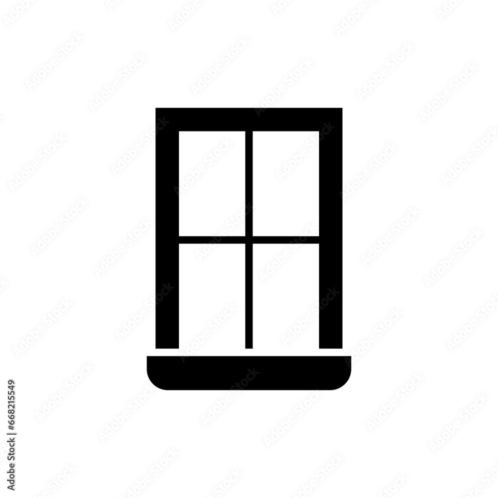 Window icon. Simple solid style. Window frame, square, construction, room, house, home interior concept. Silhouette, glyph symbol. Vector illustration isolated. Window icon. Simple solid style. Window frame, square, construction, room, house, home interior concept. Silhouette, glyph symbol. Vector illustration isolated.