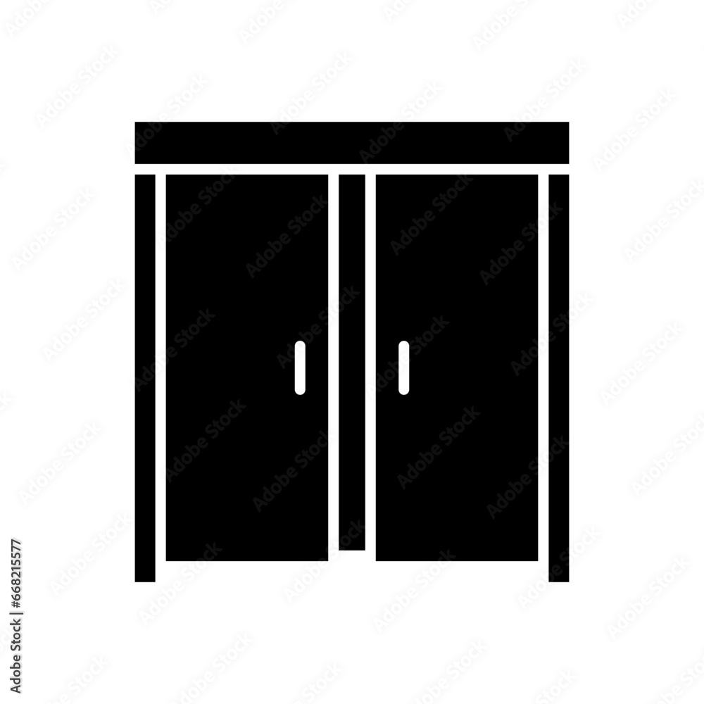 Sliding door icon. Simple solid style. Slide, door, entrance, construction, room, house, home interior concept. Silhouette, glyph symbol. Vector illustration isolated. Sliding door icon. Simple solid style. Slide, door, entrance, construction, room, house, home interior concept. Silhouette, glyph symbol. Vector illustration isolated.