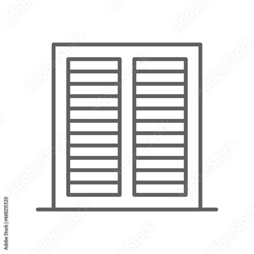 Window with roller blinds icon. Simple outline style. Blind, closed, construction, room, house, home interior concept. Thin line symbol. Vector illustration isolated. Editable stroke. © Suncheli
