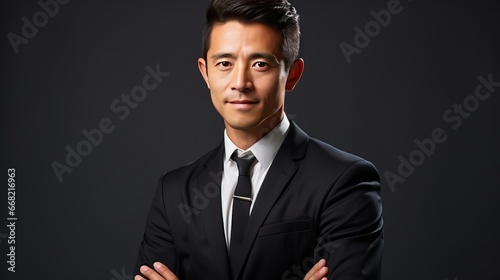Portrait of a Confident and Smiling Asian Businessman in Black background, Successful Corporate Leader and Business Confidence Concept