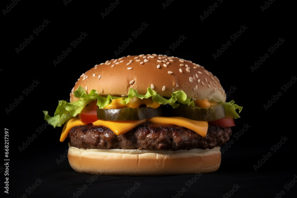 Product shot of fresh big cheeseburger generative ai Product shot of fresh big cheeseburger generative ai