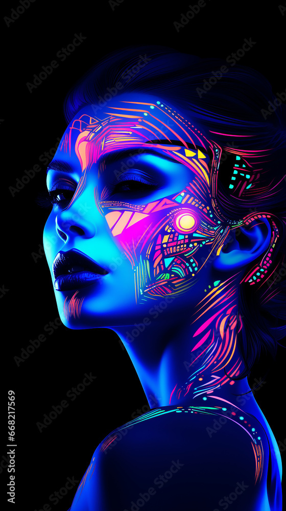 lindo corpo feminino beleza contorno de rosto neon, contornos brilhantes, marcador vibrante lindo corpo feminino beleza contorno de rosto neon, contornos brilhantes, marcador vibrante