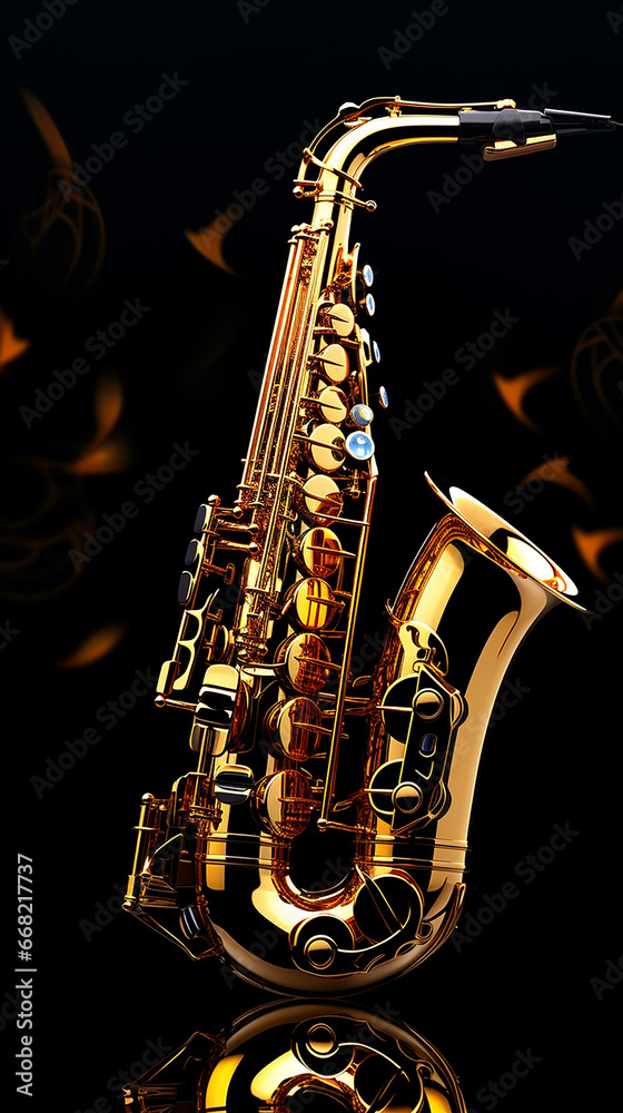 Naklejka premium saxofone de luxo em fundo preto 