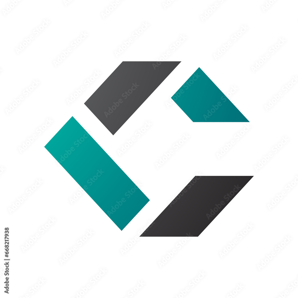 Black and Persian Green Square Letter C Icon Made of Rectangles Black and Persian Green Square Letter C Icon Made of Rectangles