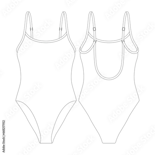 template crinkle scoop swimsuit vector illustration flat design outline clothing collection