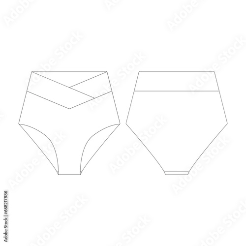 template crossover high waist bikini bottom vector illustration flat design outline clothing collection