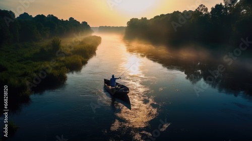 fisherman with a fishing rod catches fish on the river