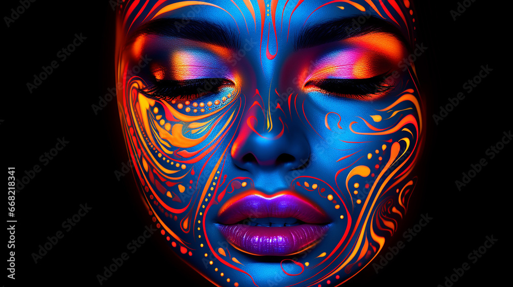 beleza contorno do rosto neon, contornos suaves, marcadores vibrantes