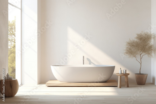 Sleek White Bathtub in a Contemporary Modern Bathroom Interior