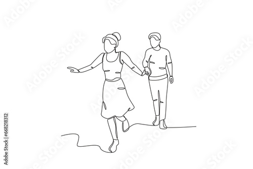 A spirited couple goes honeymoon. Honeymoon one-line drawing