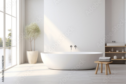 Sleek White Bathtub in a Contemporary Modern Bathroom Interior