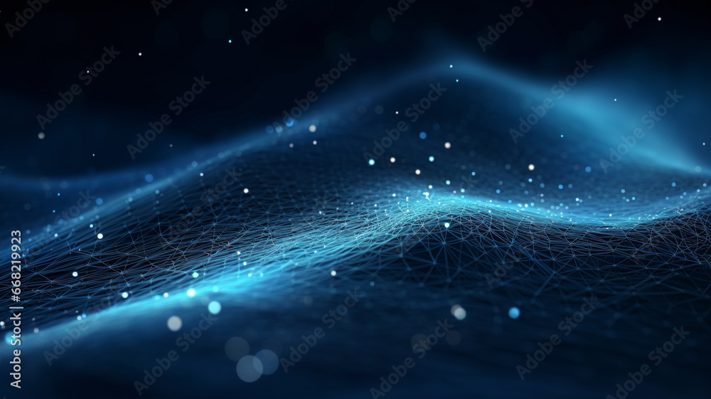 Abstract waving particle technology background design. Abstract wave moving dots flow particles, hi-tech and big data background. Abstract waving particle technology background design. Abstract wave moving dots flow particles, hi-tech and big data background.