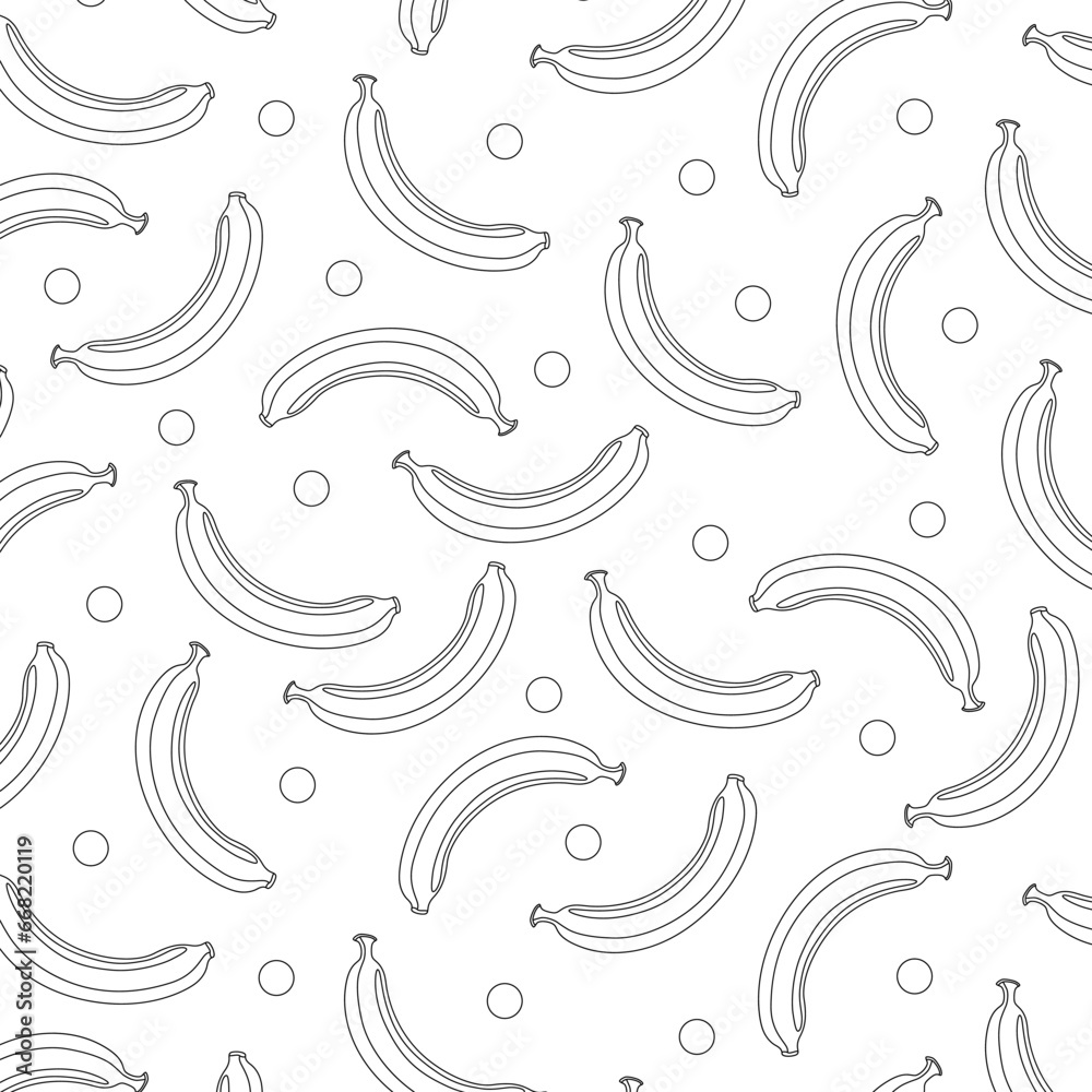 Fototapeta premium Seamless coloring pattern with bananas, small circles on white background