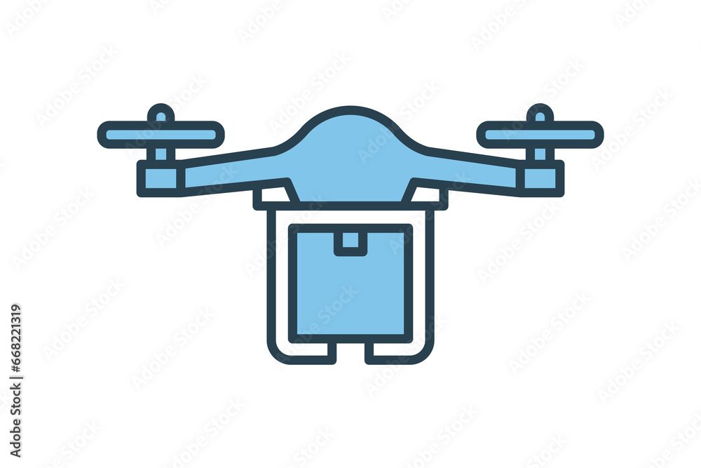Delivery Drone Icon. Icon related to Delivery. suitable for web site, app, user interfaces, printable etc. flat line icon style. Simple vector design editable Delivery Drone Icon. Icon related to Delivery. suitable for web site, app, user interfaces, printable etc. flat line icon style. Simple vector design editable