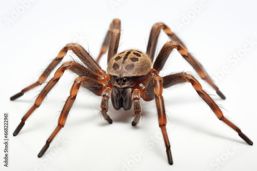 Hyper-Realistic Close-Up Photography: Intricate and Detailed Ebony and Crimson Spider on a Pure White Background – Photorealistic Beauty of Arachnid in Extreme Detail
