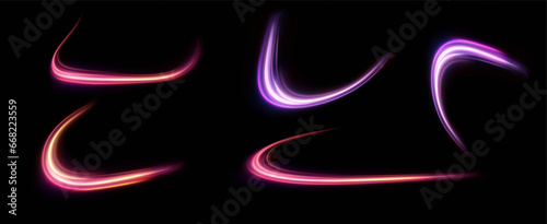 Neon speed lines. Dynamic light motion traces. Light trace wave, trace line.	