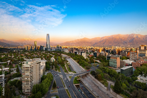 Panoramic view of Santiago de Chile with the Andes mountain range in the back photo