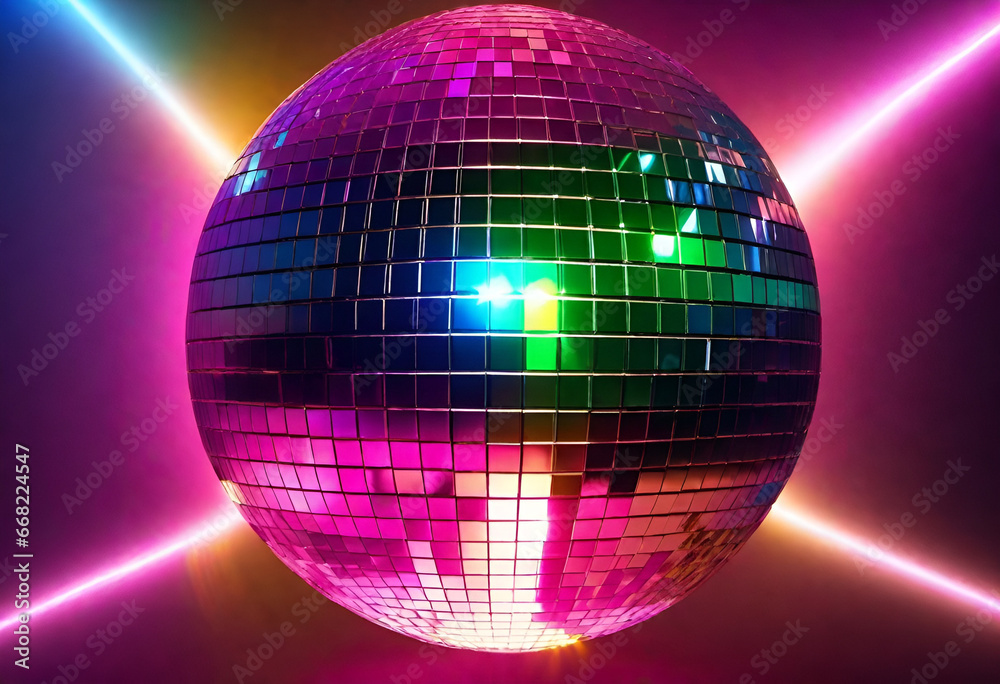 Obraz premium disco ball with bright lights for new year celebration party in nightclub