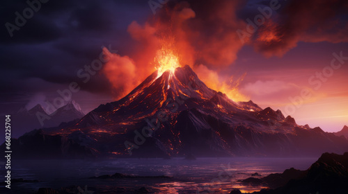 active volcano at night