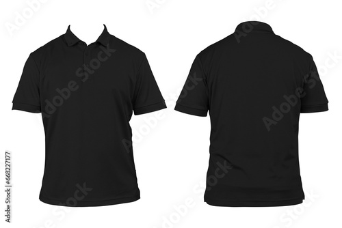 Blank shirt neck mockup template, front and back view, isolated black, plain t-shirt. Mockup. Printable polo shirt design presentation, clipping path.