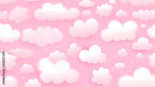 White 3d realistic clouds on a pink pastel background. soft round cartoon fluffy clouds seamless wallpaper, mural, background crafts, paper, scrapbooking, artwork, wall mural