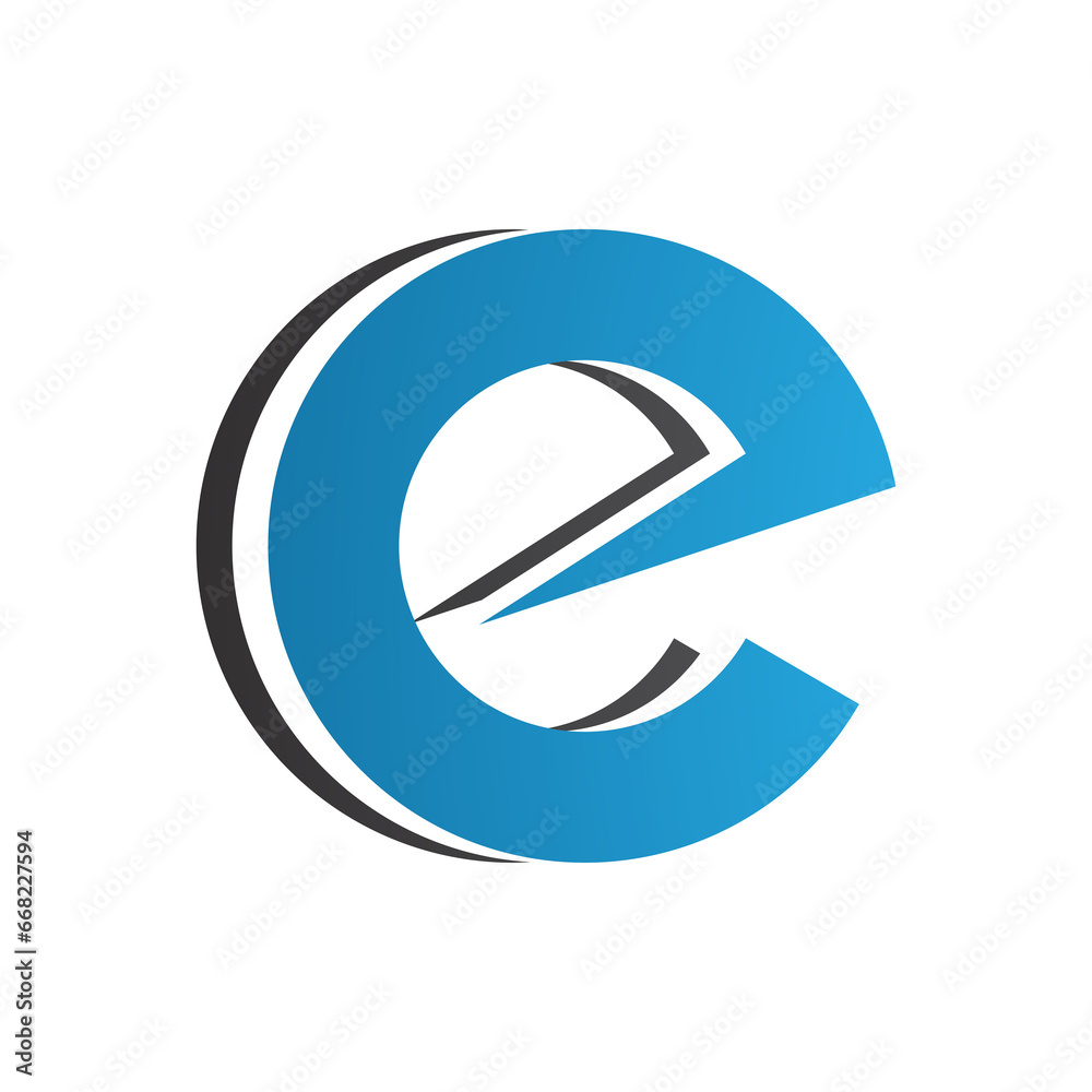 Blue and Black Round Layered Lowercase Letter E Icon