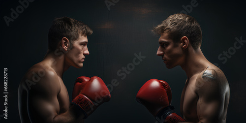 Two boxers facing each other before starting a fight. © theevening