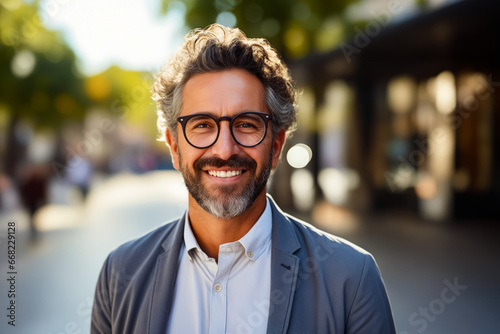 Man with glasses and beard smiling at the camera.