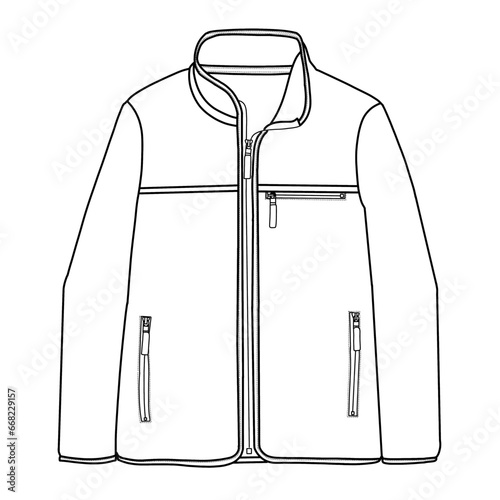 Long sleeve pile fleece jacket design, flat sketch Illustration. Vector illustration.