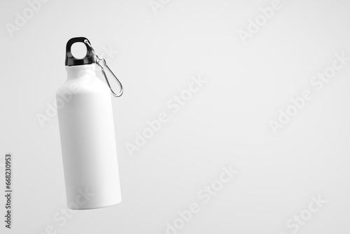 Metal bottle mock-up. Sport metal bottle template on studio background.e.