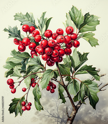 Dekorative Zweige und Früchte, weihnachtliche Dekoration, festliche Einladungen und Karten



