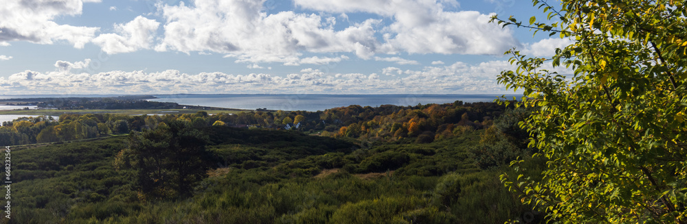 Beautiful panoramic view of the remote and enchanted island of Hiddensee in autumn.