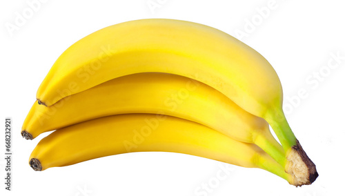 Three bananas isolated on a white background. Fresh fruit in full focus