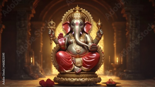 ganesha statue in the temple wallpaper ai generated art