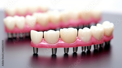 Close up of implant teeth full denture 