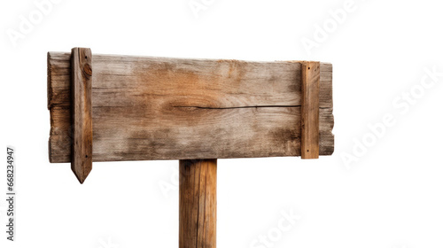 Blank empty wooden rustic signage sign board signpost post wood isolated on white background.