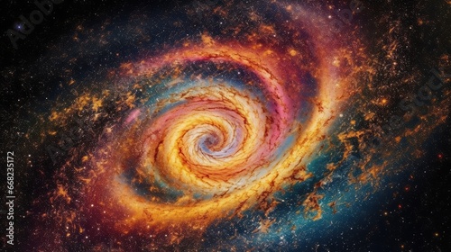 A view from space to a spiral galaxy and stars. Universe filled with stars, nebula and galaxy Generative AI