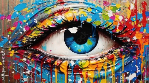 Colorful eye, Conceptual abstract picture of the eye. Oil painting in colorful colors. Conceptual abstract closeup © sambath