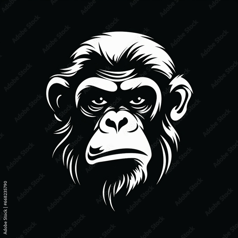 a monkey head on a black background