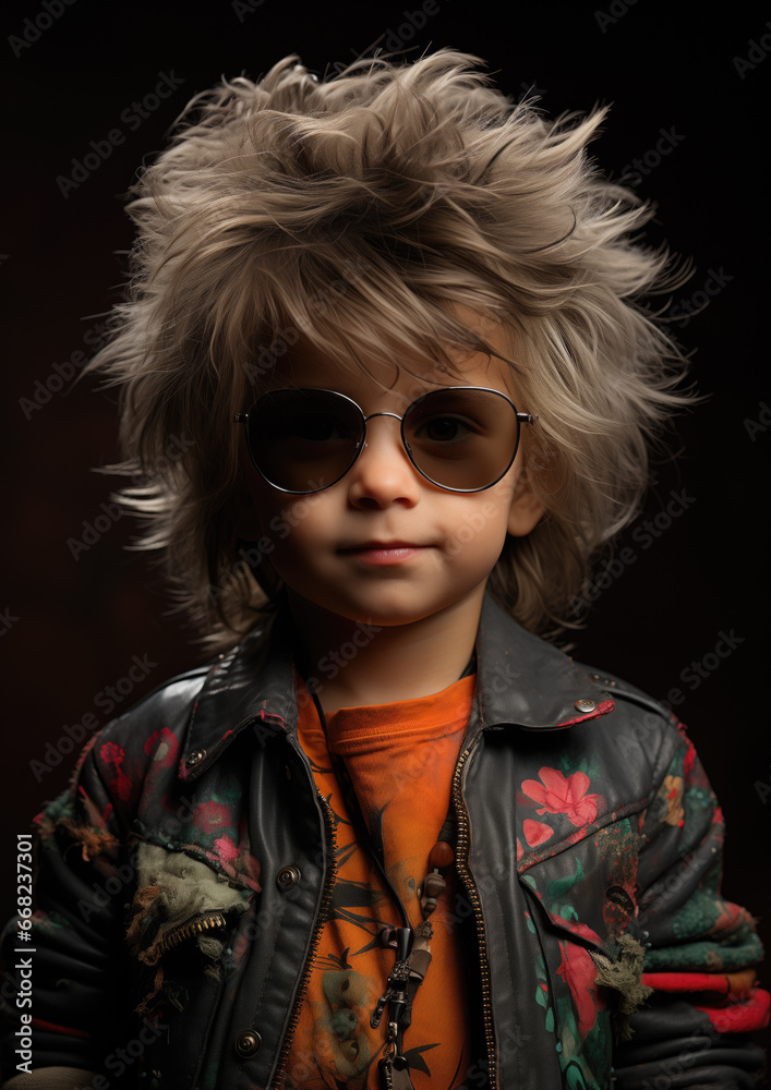A Portrait of a Young Boy Dressed as a 1980's Rockstar A Portrait of a Young Boy Dressed as a 1980's Rockstar