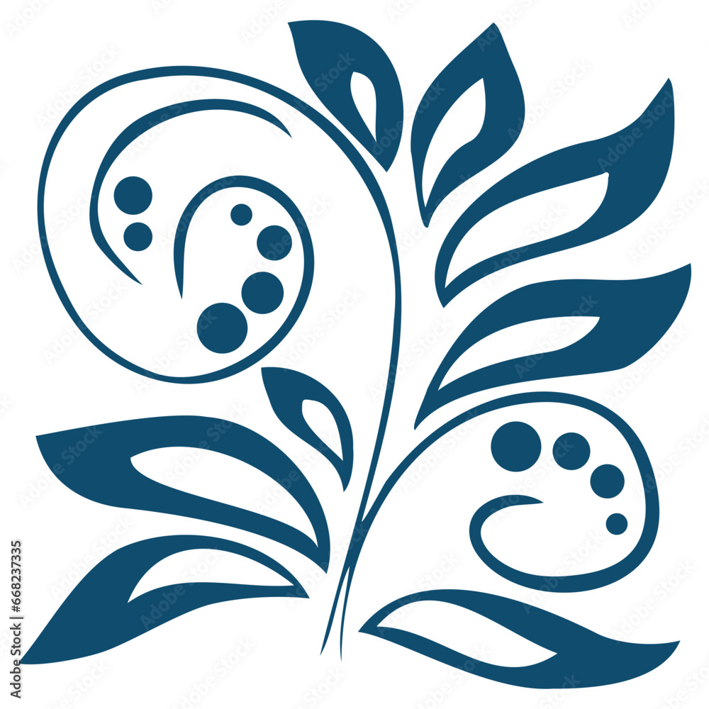 Blue folk craft art pattern, leaf berry element for cloth paper tile Blue folk craft art pattern, leaf berry element for cloth paper tile