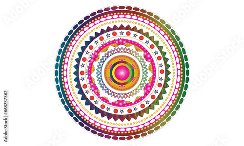 Vector hand drawn doodle mandala. Ethnic mandala with colorful tribal ornament. Isolated on white background. Oriental pattern  vector illustration. Mandala with flowers.