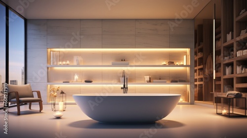 luxury bathroom interior with bathtub