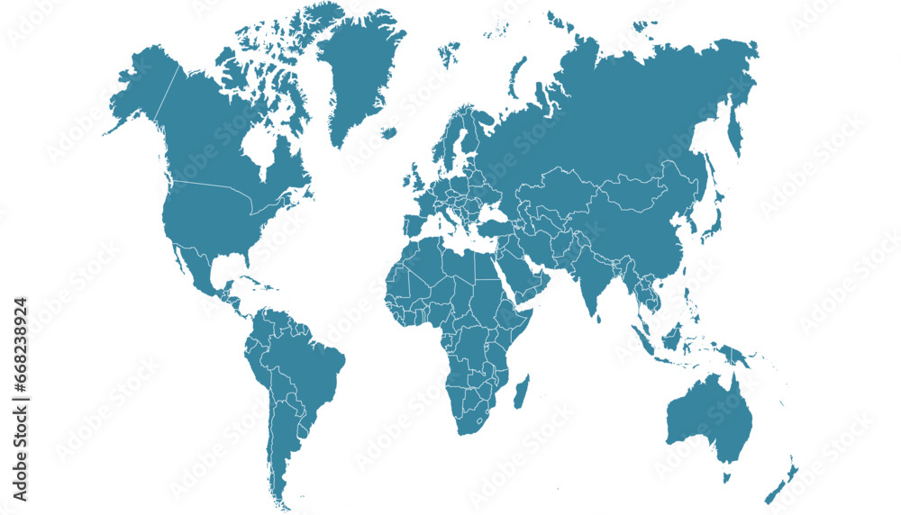 Fototapeta premium World map. Silhouette map. Color modern vector map. 