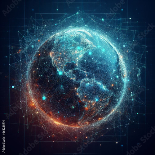 Global technology earth network connection background