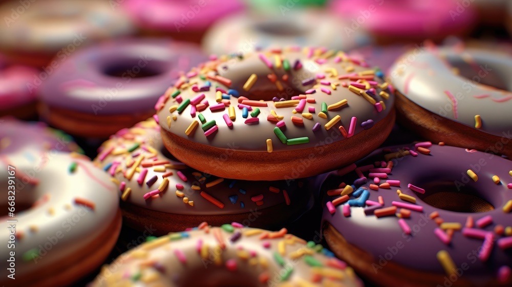 Set of multicolored donuts with sprinkles isolate on color background Set of multicolored donuts with sprinkles isolate on color background