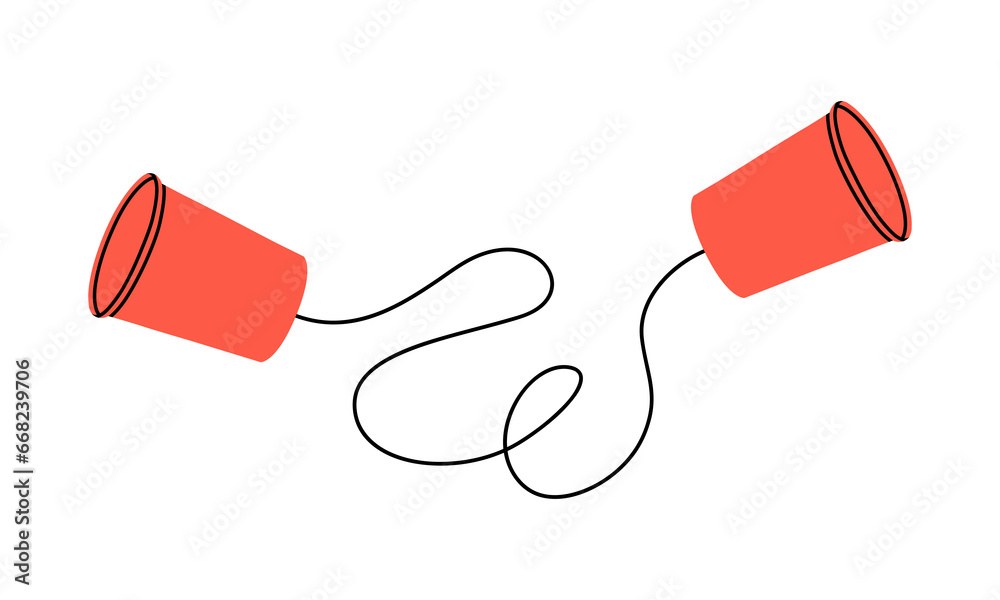 Hand drawn cute cartoon illustration paper cup phone. Flat vector two ...